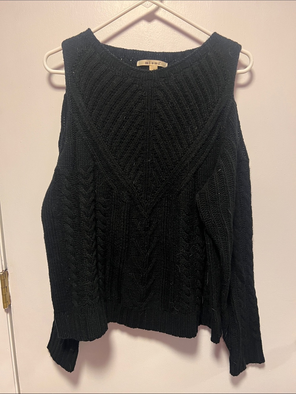 miami Black Cable-Knit Cutout Shoulder Sweater